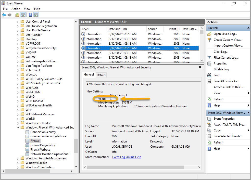 Understanding Windows Firewall Configuration Settings in the Event Viewer